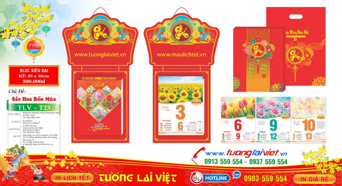 Mẫu Lịch Bloc Bốn Mùa Hoa