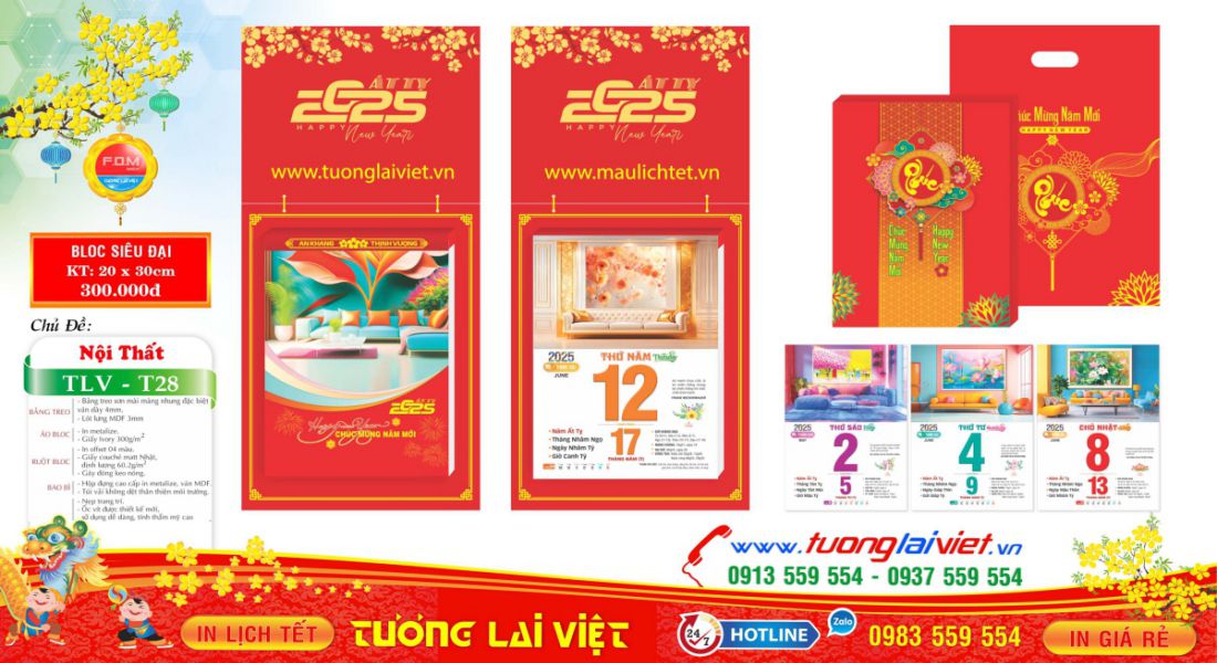 Mẫu Lịch Bloc Khánh Treo Sơn Mài