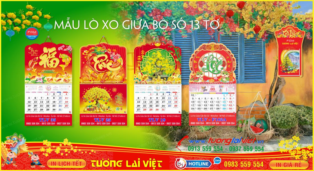 Mẫu Lịch Lò Xo Giữa 13 Tờ Bộ Số